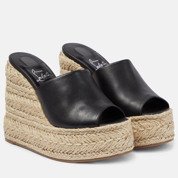 Christian Louboutin black Ariella Zeppa leather espadrille wedge sandals